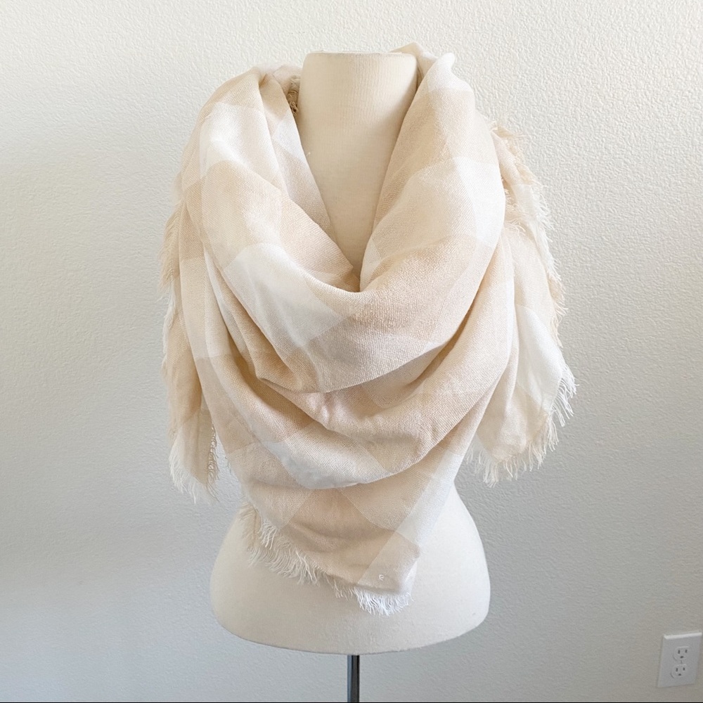 Blush Pink & Cream Checkered Plaid Blanket Scarf Shawl Wrap